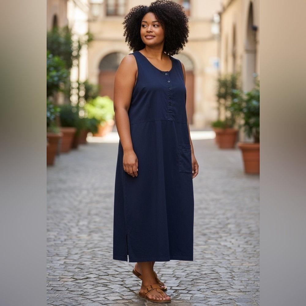 Vintage 90s Women’s Cherokee Liz & Co. Plus Size Navy Blue Maxi Dress Size 18W